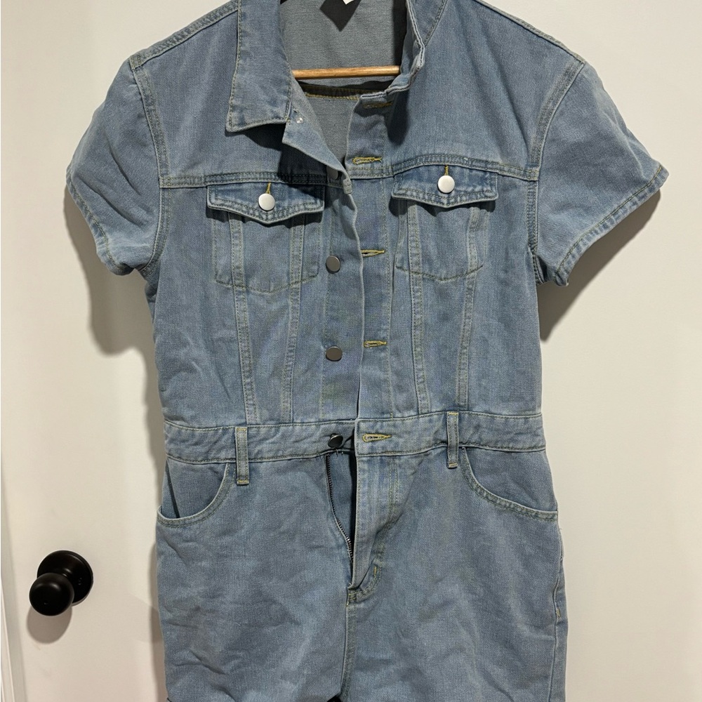 Denim Short Sleeve Jumpsuit